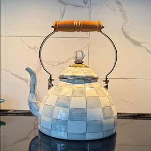 MacKenzie-Childs Gray and White Checkered Teapot